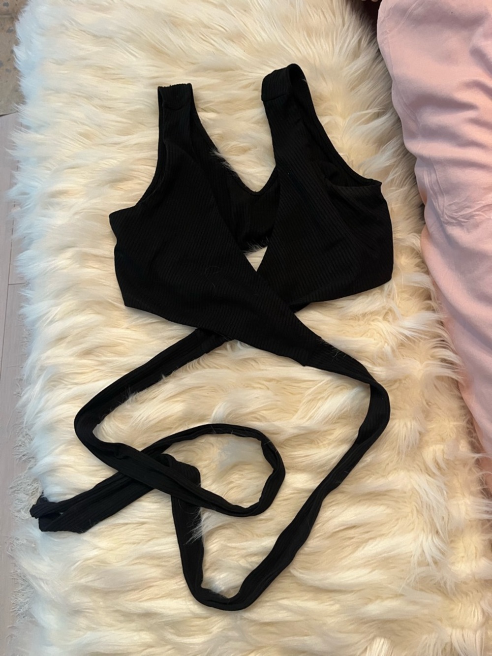 Black Ribbed Wrap Crop Top